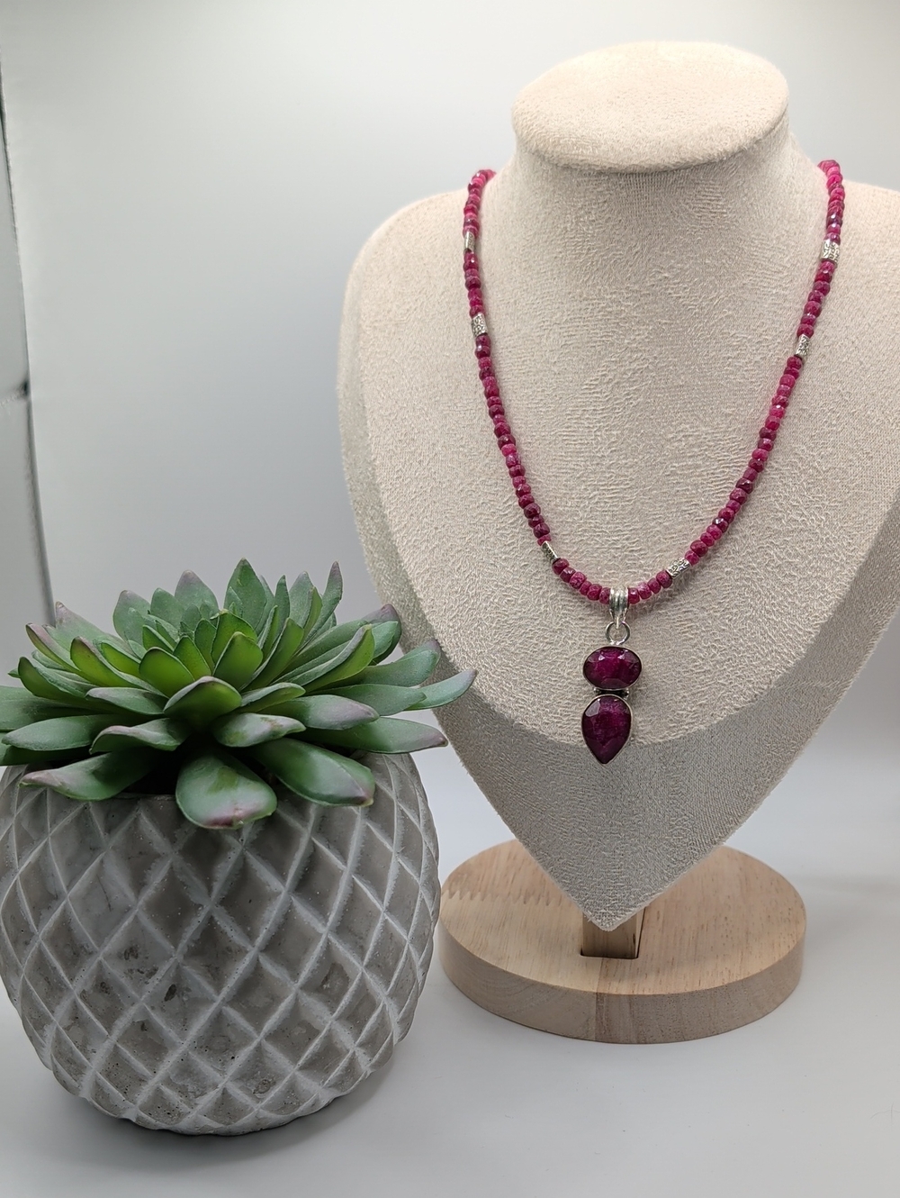 Handmade Ruby Statement Necklace 24"